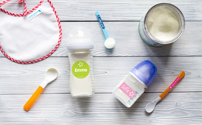 goedgemerkt babypakket, naamstickers voor babyfles, naamstickers kinderdagverblijf