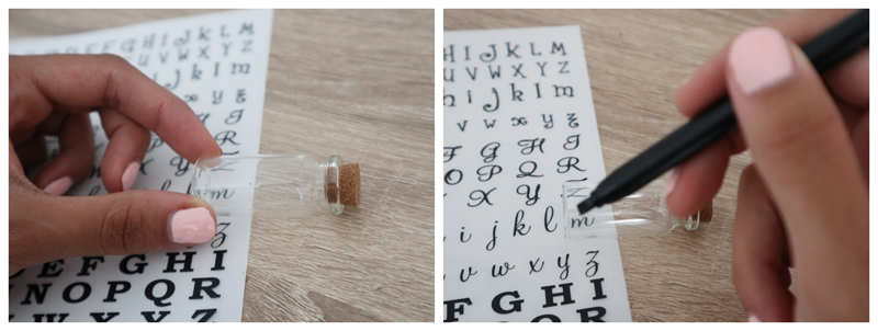 RUB ON letter stickers , DIY, herinnering flesjes, zelf maken herinnering glaasjes, low budget tip