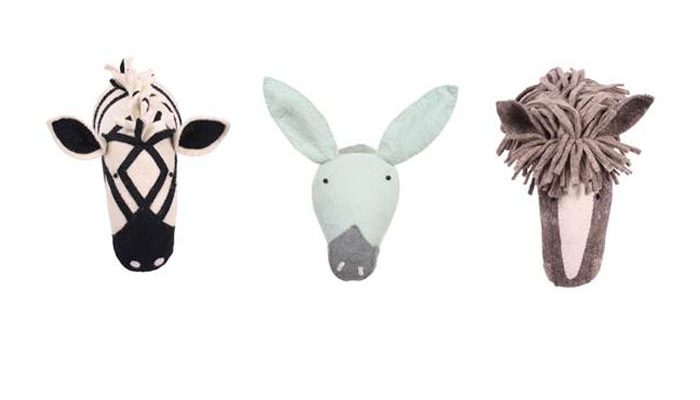 dierenhoofden, kidsdepot, decoratie babykamer, kinderkamer, vilten dierenhoofden