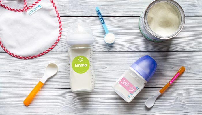 goedgemerkt babypakket, naamstickers voor babyfles, naamstickers kinderdagverblijf