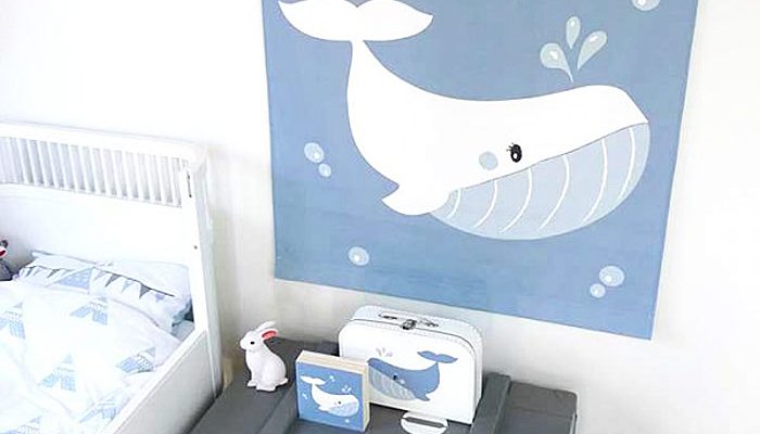 wandkleed babykamer, walvis kinderkamer, walvis thema kinderkamer